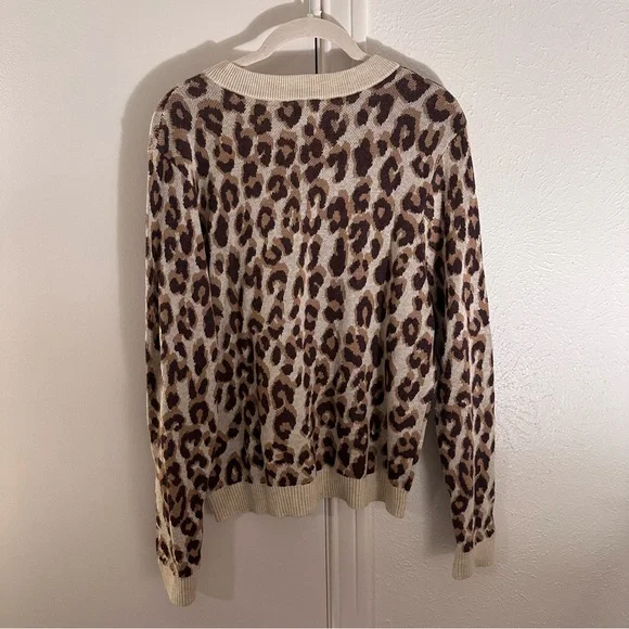 A New Day Cream Brown Leopard Print Knit Crewneck Pullover Sweater Size Small - Picture 6 of 11